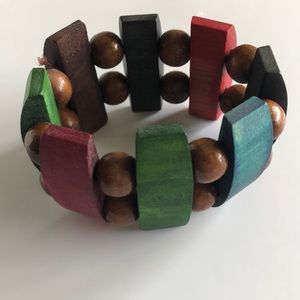 Handmade Ethiopian multicolor green pink wood bracelet